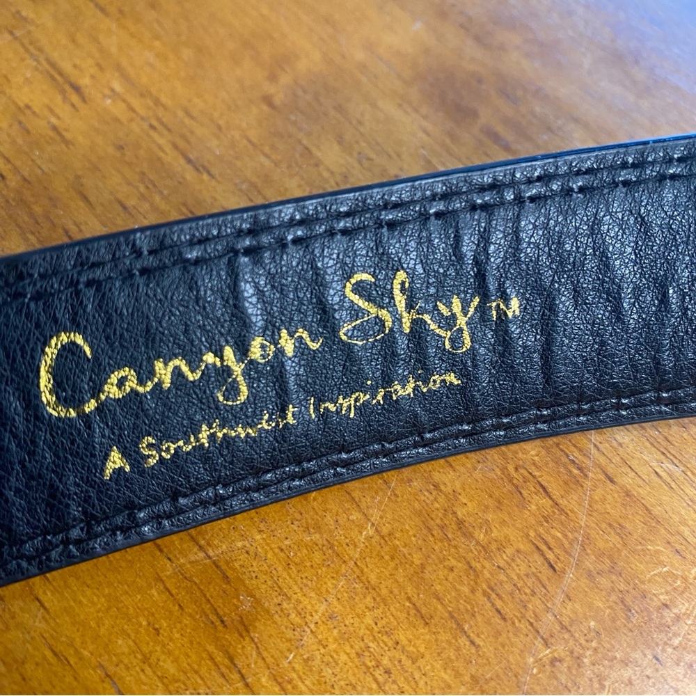 Canyon Sky Black Belt – Southwest Geometric Embossed – Silver Buckle – 44” Long - Picture 2 of 9